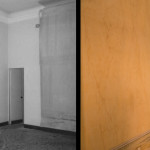 Billiard room, before and after restoration